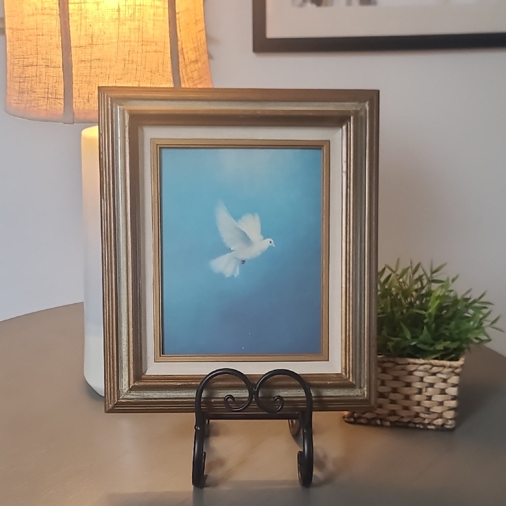 Heart Felt Framed Blue Dove Art Print in Gold Frame